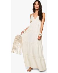 Boohoo - Tall Textured Linen Look Tiered Maxi Dress - Lyst