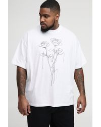 BoohooMAN - Plus Oversized Extended Neck Floral Line Drawing Print T-shirt - Lyst