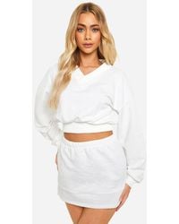 Boohoo - V Neck Crop Sweatshirt And Skirt Set - Lyst