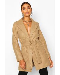Boohoo Blazer Look Laine Avec Ceinture - Neutre