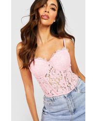 Boohoo Lace Cupped Corset Top - Rosa