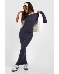 Boohoo - Premium Contrast Rib One Shoulder Maxi Dress - Lyst