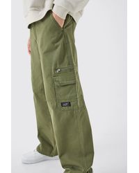 BoohooMAN - Fixed Waist Cargo Zip Trouser With Woven Tab - Lyst