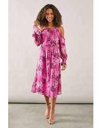 Wallis - Occasion Metallic Floral Ruffle Midi Dress - Lyst