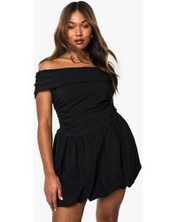 Boohoo - Plus Bengaline Ruched Puffball Mini Dress - Lyst