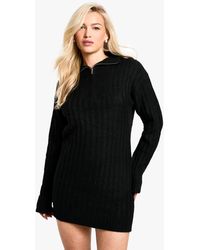 Boohoo - Soft Knit Rib Zip Neck Oversized Mini Dress - Lyst