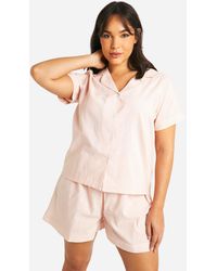 Boohoo - Pijama Plus De Algodón Con Camisa De Rayas Y Pantalón Corto Con Botones - Lyst