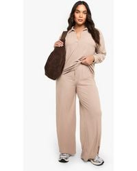 Boohoo - Plus Brushed Rib Collared Top & Trouser Lounge Set - Lyst