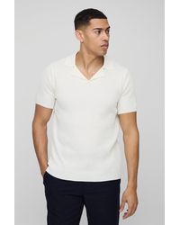 Boohoo - Polo Regular De Punto Y Canalé Con Solapas - Lyst