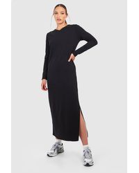 Boohoo - Tall V Neck Cotton Longsleeve T-shirt Column Midaxi Dress - Lyst