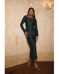 Boohoo - Square Neck Textured Rib Long Sleeve Maxi Dress - Lyst