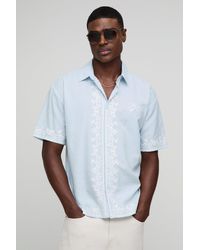 BoohooMAN - Oversize Hemd aus Leinenmischung mit Print - Lyst