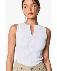 Boohoo - Rib Zip Through Sleevless Top - Lyst