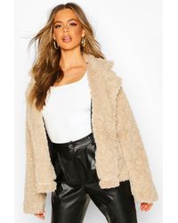 Boohoo Womens Double Breasted Faux Fur Teddy Coat - Natur