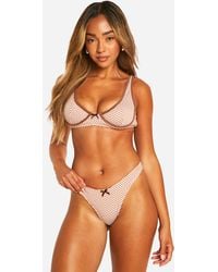 Boohoo - Gingham Bow Detail Underwired Bikini Top & High Leg Bikini Bottoms Set - Lyst
