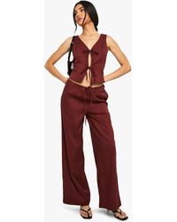 Boohoo - Linen Look Tie Waist Wide Leg Trouser - Lyst