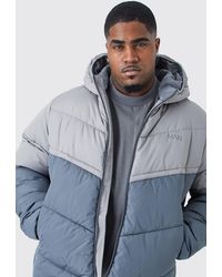 BoohooMAN - Plus Man Colour Block Quilted Puffer With Hood - Lyst