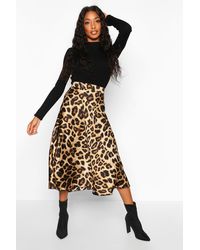 glamorous satin midi skirt in leopard print