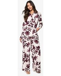 Boohoo - Basic Woven Large Floral Drawstring Wide Leg Trousers - Lyst
