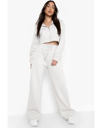 Boohoo Cropped Zip Through Wide Leg Tracksuit - Natural