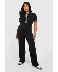 Boohoo - Plus Contrast Button Down Cotton Jumpsuit - Lyst