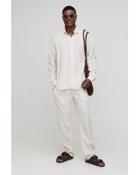 Boohoo - Super Oversized Linen Blend Shirt & Relaxed Trouser Set - Lyst