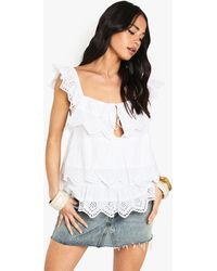 Boohoo - Broderie Trim Layered Cami Top - Lyst