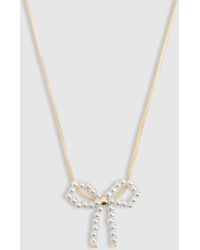 Boohoo - Delicate Gold Pearl Detail Bow Necklace - Lyst