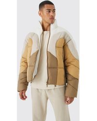 BoohooMAN - Colour Block Curved Panel Puffer - Lyst