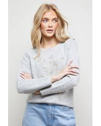 Oasis - Floral Embellished Ribbed Shoulder Crew Neck Sweater - Lyst