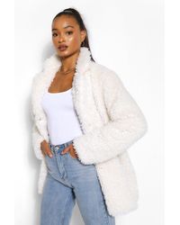 Boohoo Tall Oversized Faux Fur Shaggy Coat - White