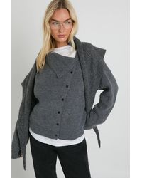 Boohoo - Super Soft Asymmetric Button High Neck Jumper - Lyst