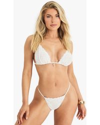Boohoo - Top De Biquini De Triángulo Premium Con Ribete Cruzado Y Encaje Para Novia - Lyst