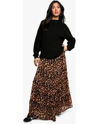 Boohoo - Maternity Elasticated Waist Chiffon Leopard Print Tiered Maxi Skirt - Lyst