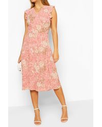 crepe ruffle wrap midi skater dress