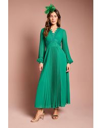 Coast - Pleat Detail Lace Trim Maxi Dress - Lyst