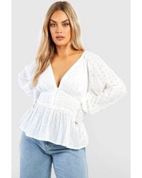 Boohoo - Plus Button Down Broderie Smock Top - Lyst
