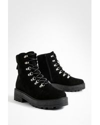 Boohoo - Wide Fit Eyelet Detail Lace Up Chunky Hiker Boots - Lyst