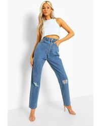 Boohoo Tall Classic High Rise Distressed Mom Jeans - Blue