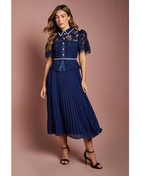 Coast - Lace Top Pleat Skirt Jewel Button Dress - Lyst