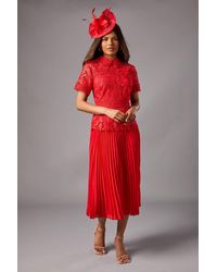 Coast - Petite Lace Top Pleated Dress - Lyst