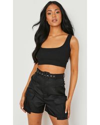 Boohoo Tall Belted Cargo Shorts - Black