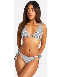Boohoo - Mono Stripe Rib Tie Side Bikini Brief - Lyst