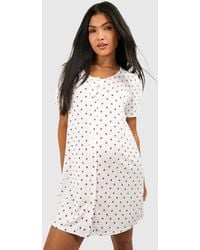 Boohoo - Maternity Button Through Heart Print Nightie - Lyst