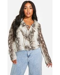 Boohoo - Plus Snake Chiffon Ruffle Blouse - Lyst
