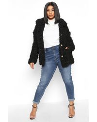 Boohoo Womens Plus Pea-Mantel aus Teddyfell - Schwarz
