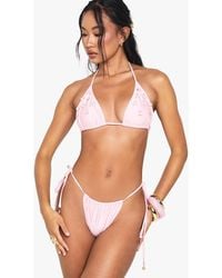 Boohoo - Shell Trim Embellished Triangle Bikini Top & Tanga Tie Side Bikini Bottoms - Lyst