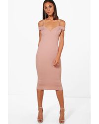 strappy cold shoulder midi dress