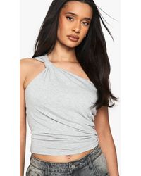 Boohoo - Marl Knot Detail One Shoulder Ruched Side Top - Lyst