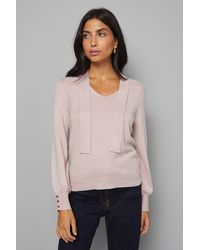 Wallis - Tie Neck Knitted Top - Lyst